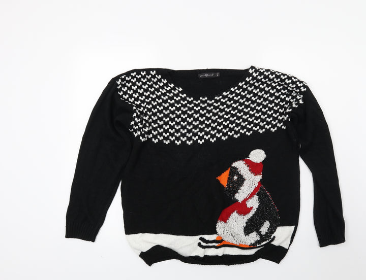 Moda Womens Black Knit Pullover Jumper Size M - Christmas Jumper