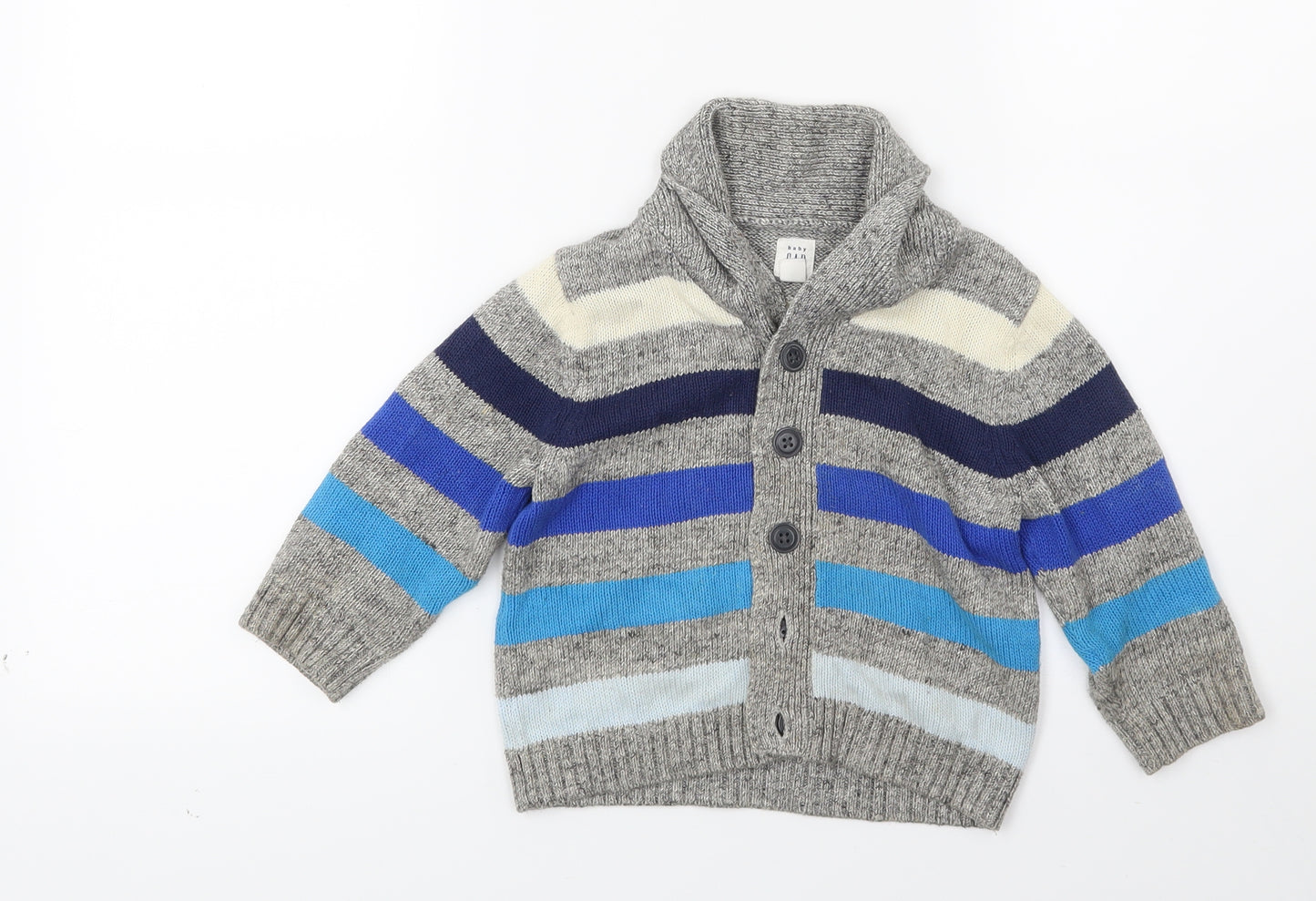 Gap Boys Grey Striped  Cardigan Jumper Size 2 Years