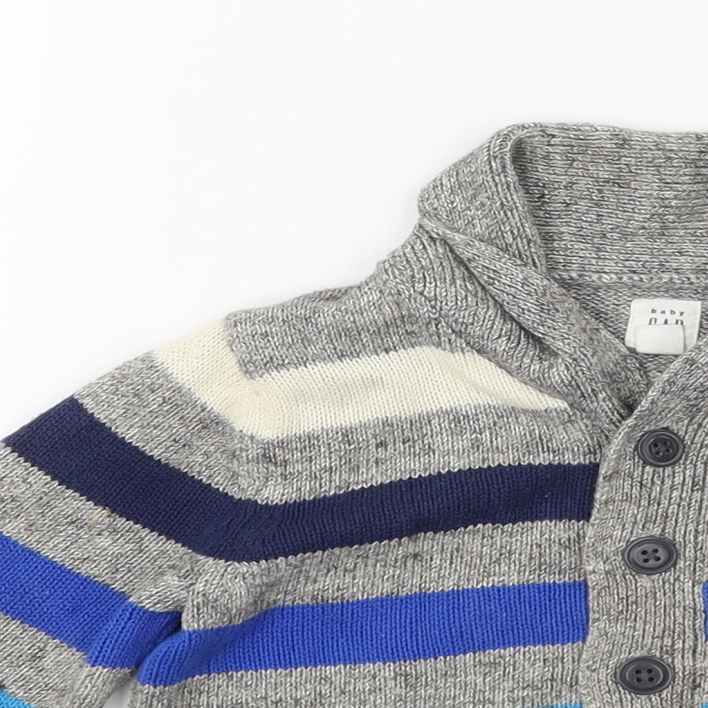 Gap Boys Grey Striped  Cardigan Jumper Size 2 Years