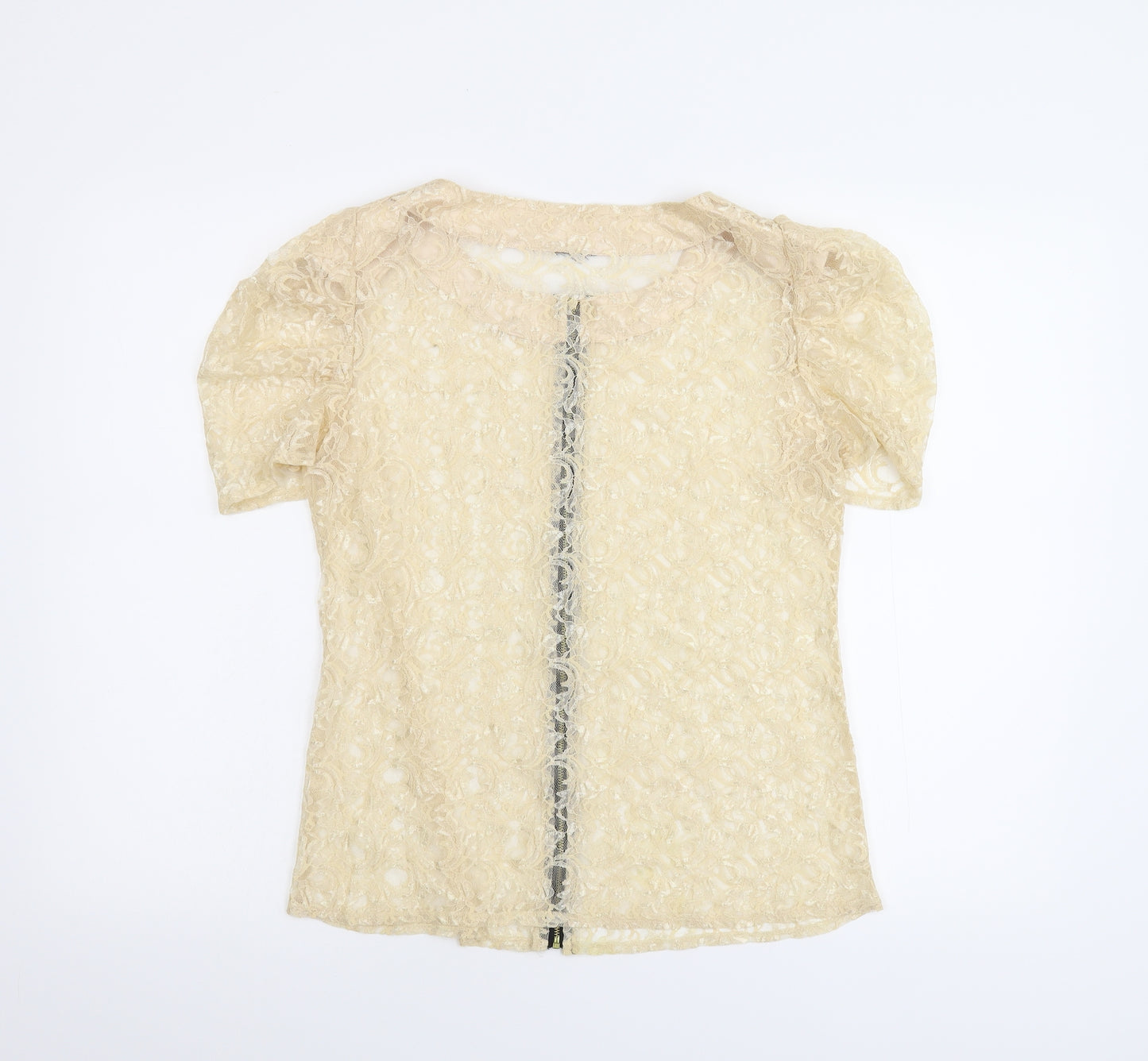 Preworn Womens Beige Floral Lace Basic Blouse Size M