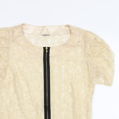 Preworn Womens Beige Floral Lace Basic Blouse Size M