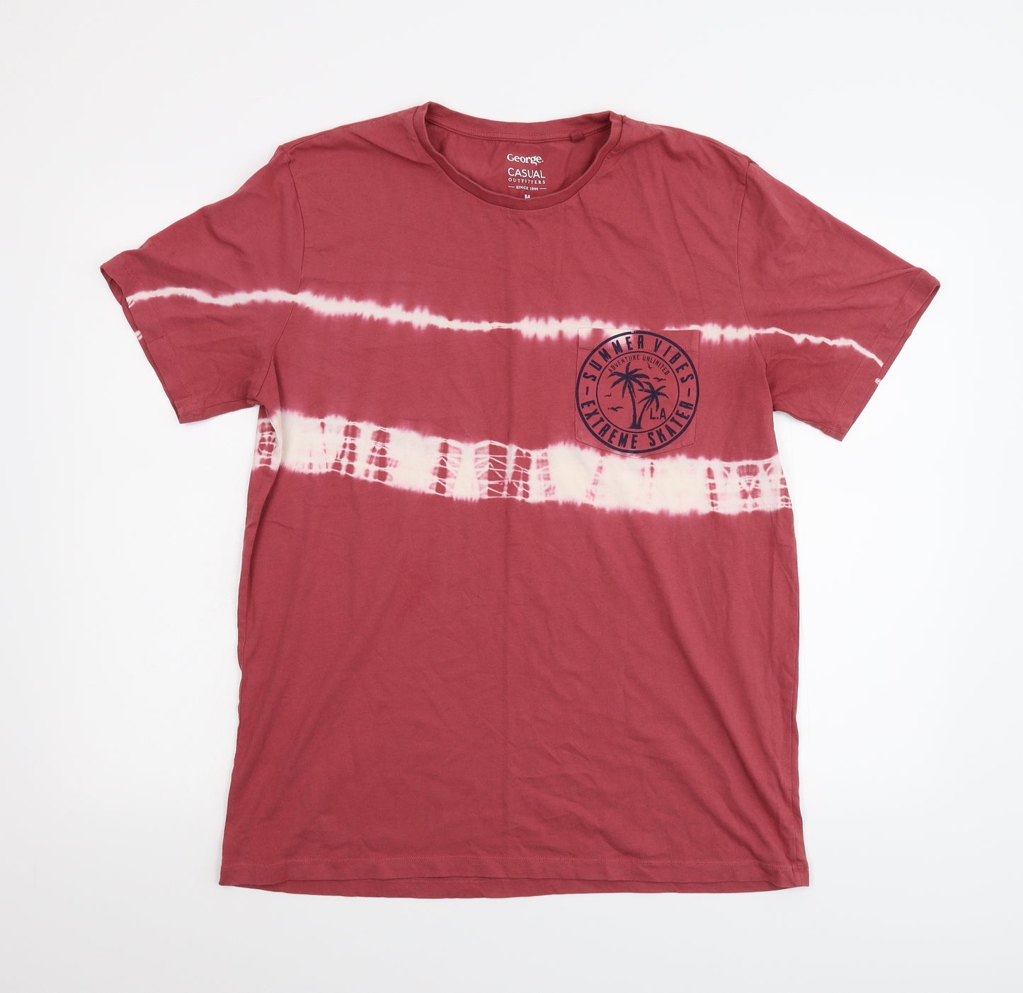 George Mens Red Striped   T-Shirt Size M  - Tie-Dye