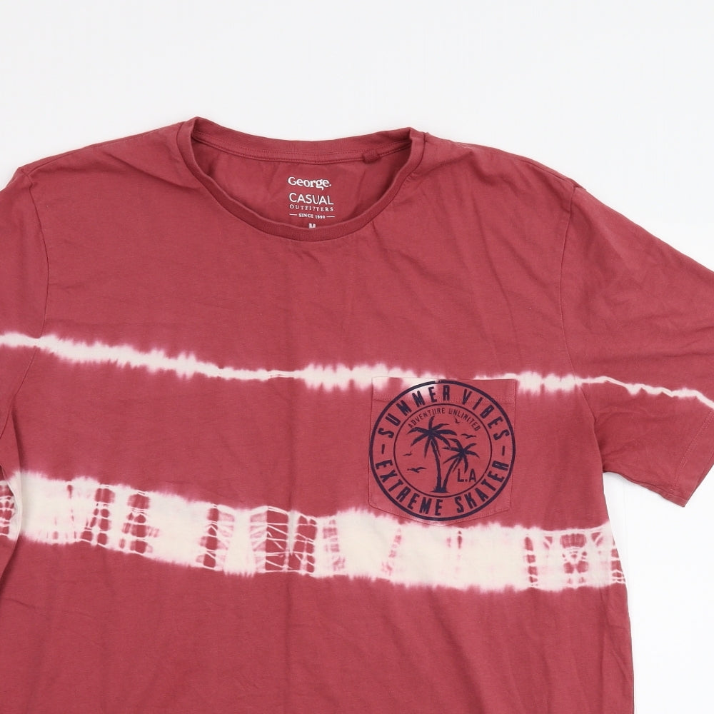 George Mens Red Striped   T-Shirt Size M  - Tie-Dye