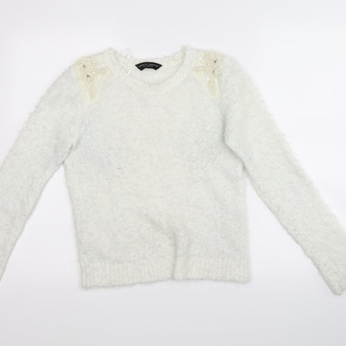 Dorothy Perkins Womens White   Pullover Jumper Size 8  - beads on shoulders