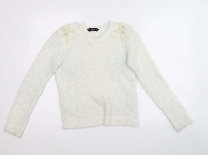 Dorothy Perkins Womens White   Pullover Jumper Size 8  - beads on shoulders