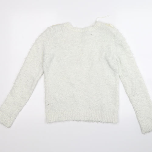Dorothy Perkins Womens White   Pullover Jumper Size 8  - beads on shoulders