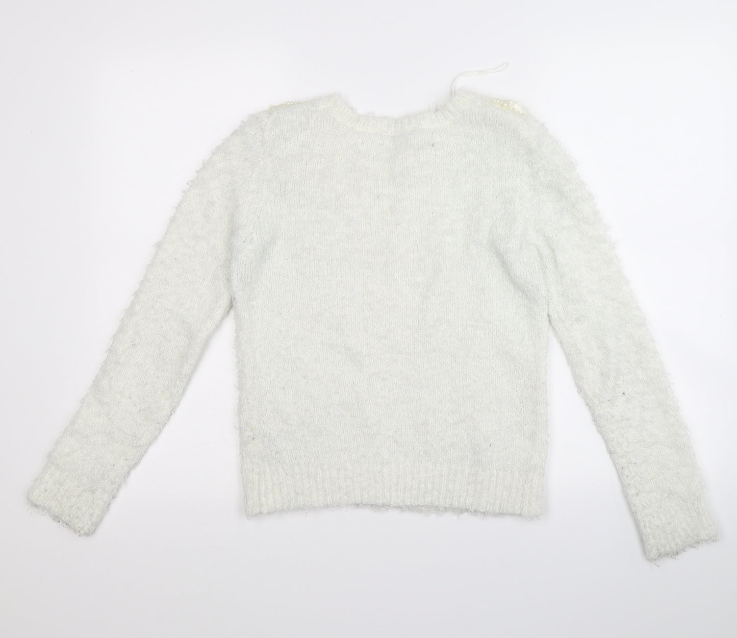 Dorothy Perkins Womens White   Pullover Jumper Size 8  - beads on shoulders