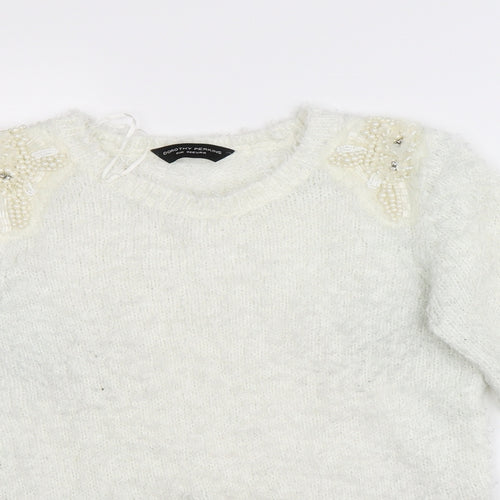 Dorothy Perkins Womens White   Pullover Jumper Size 8  - beads on shoulders