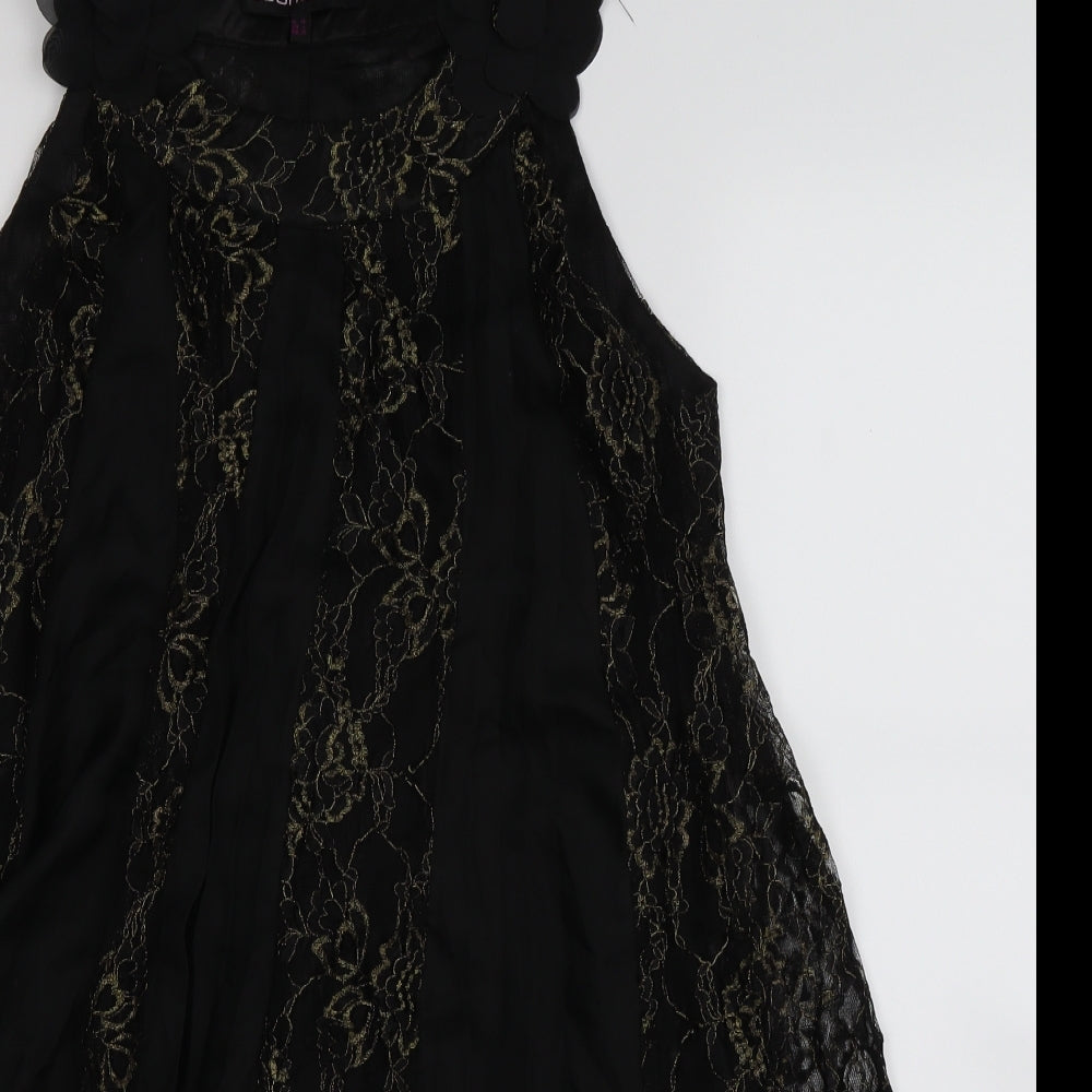 Boohoo Womens Black Floral  A-Line  Size 14