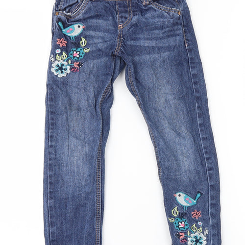 F&F Girls Blue   Straight Jeans Size 4-5 Years - birds floral flowers