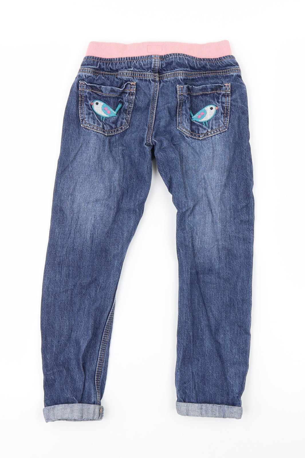 F&F Girls Blue   Straight Jeans Size 4-5 Years - birds floral flowers