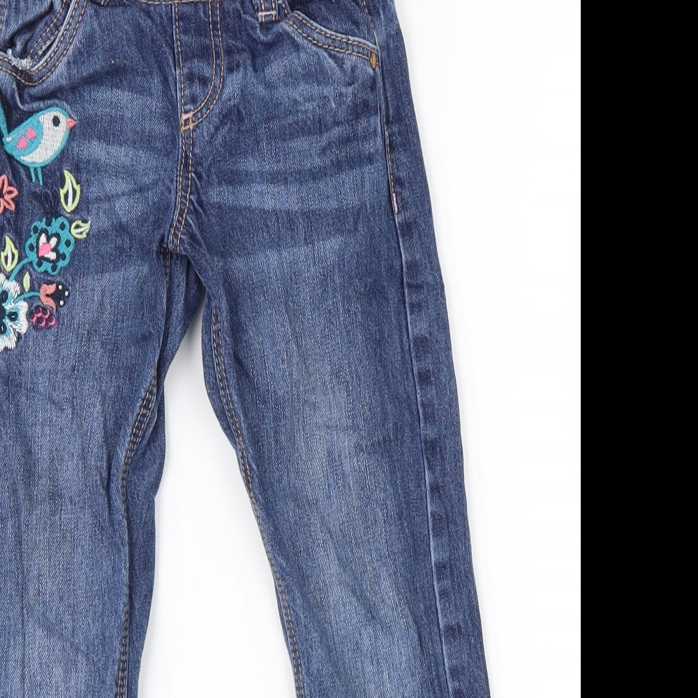 F&F Girls Blue   Straight Jeans Size 4-5 Years - birds floral flowers