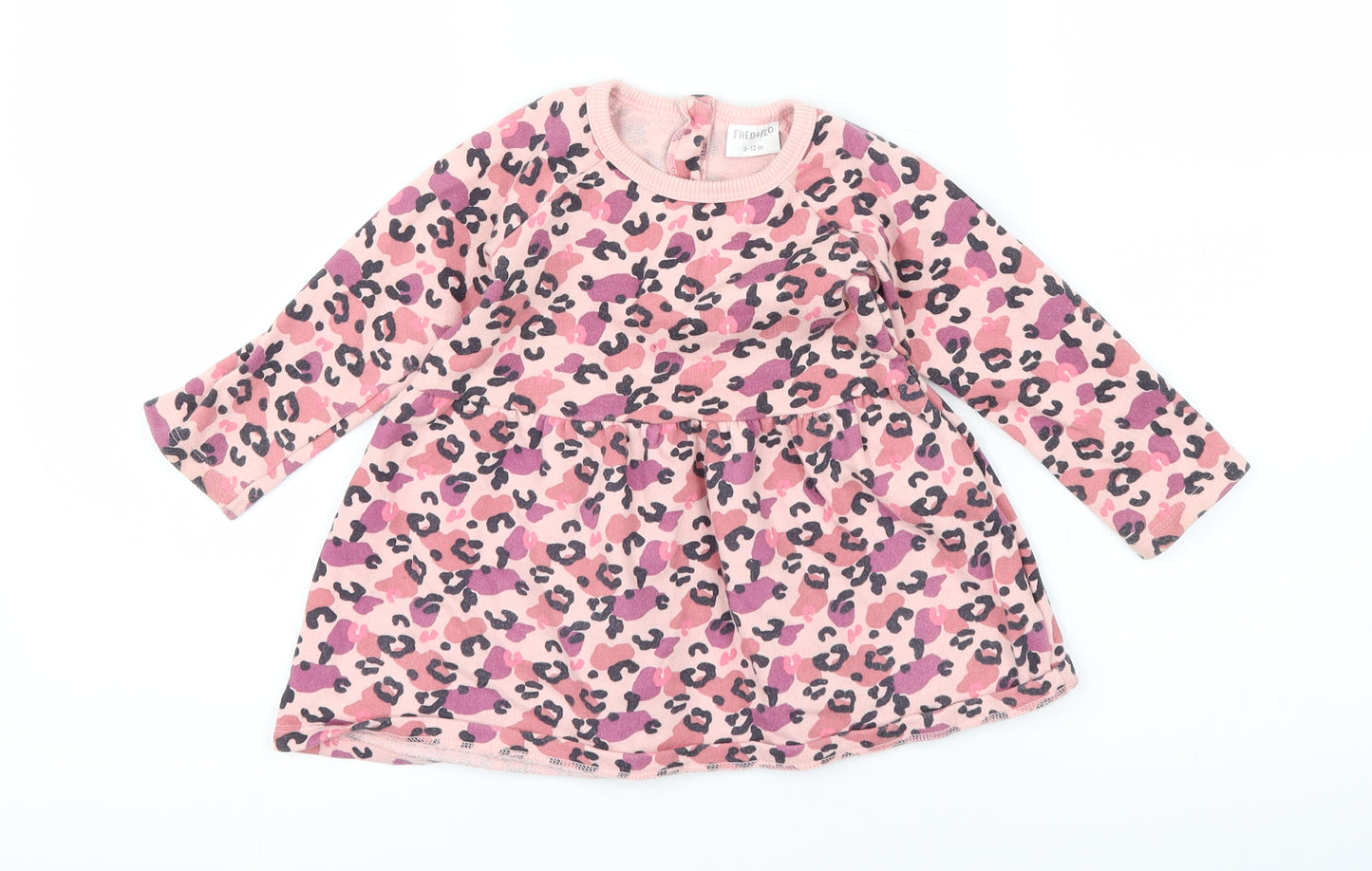Fred & Flo Girls Pink Animal Print  Shirt Dress  Size 9-12 Months