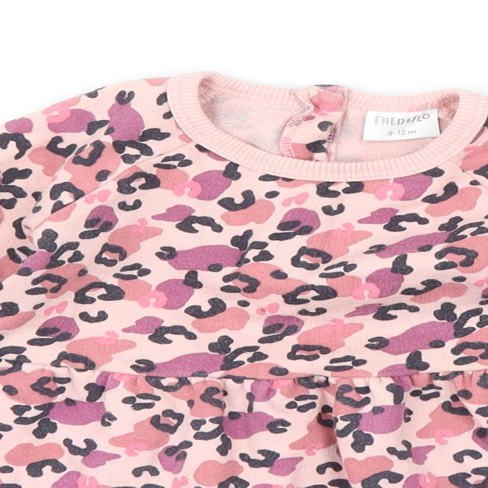 Fred & Flo Girls Pink Animal Print  Shirt Dress  Size 9-12 Months
