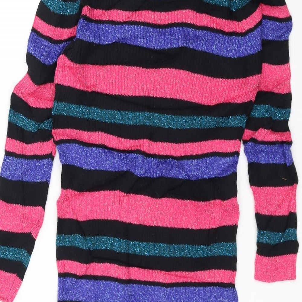 Marks and Spencer Girls Pink Striped  Pullover Jumper Size 7-8 Years