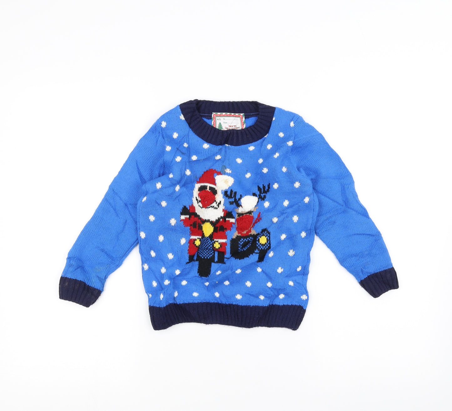 Preworn Boys Blue   Pullover Jumper Size 4-5 Years  - Christmas  Jumper