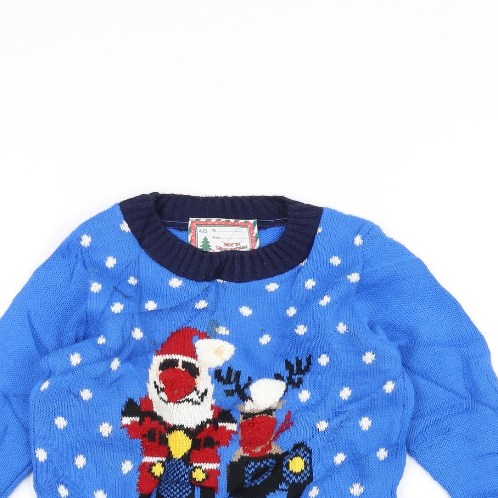 Preworn Boys Blue   Pullover Jumper Size 4-5 Years  - Christmas  Jumper