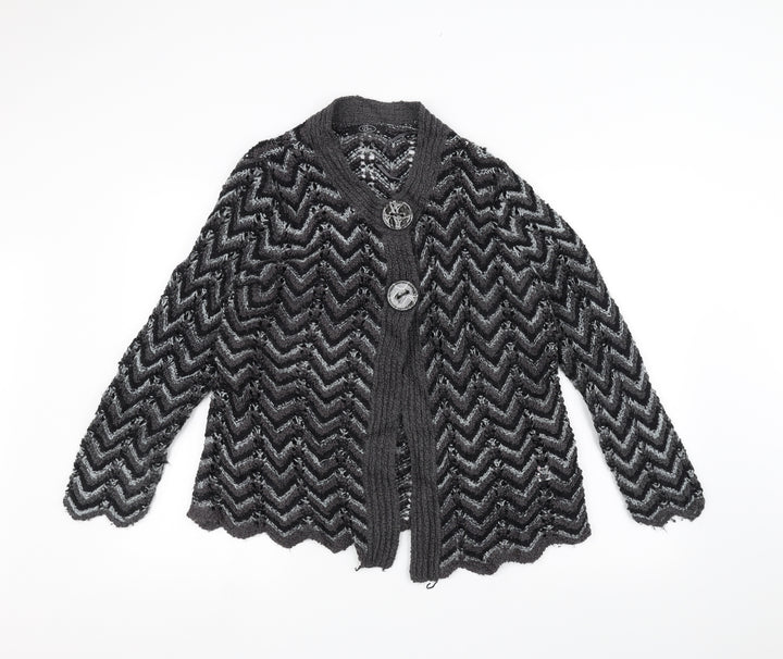 BM Womens Black Striped Knit Jacket Coatigan Size M