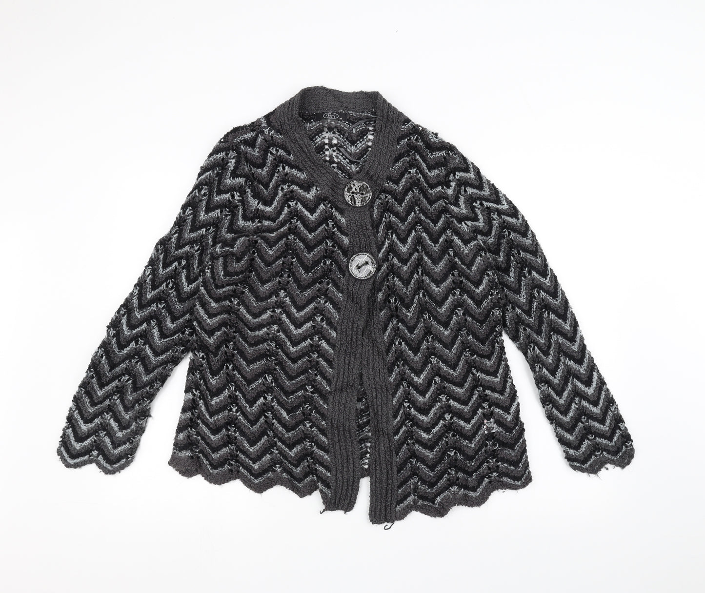 BM Womens Black Striped Knit Jacket Coatigan Size M