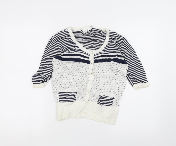 New Look Womens White Striped  Cardigan Jumper Size 14
