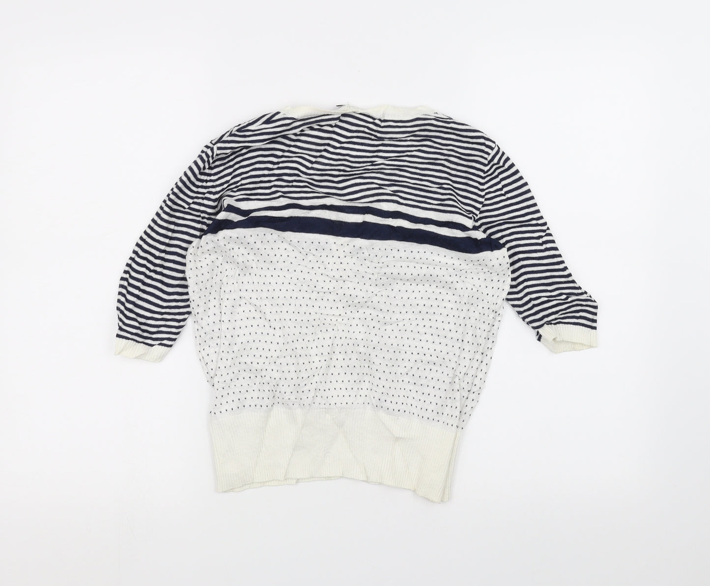 New Look Womens White Striped  Cardigan Jumper Size 14
