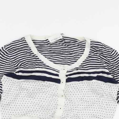 New Look Womens White Striped  Cardigan Jumper Size 14