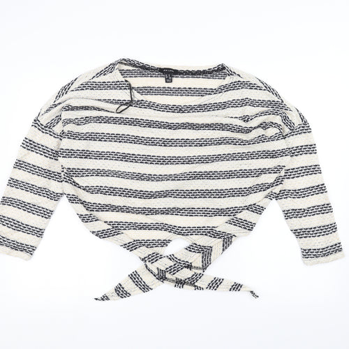 New Look Womens White Striped Knit Pullover Jumper Size M