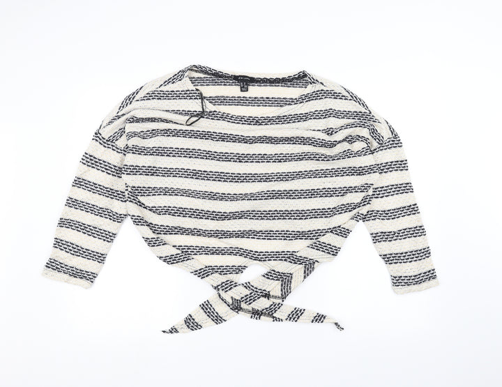 New Look Womens White Striped Knit Pullover Jumper Size M