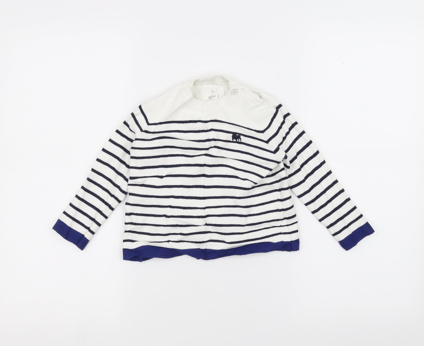 junior j Girls White Striped  Pullover Jumper Size 2-3 Years
