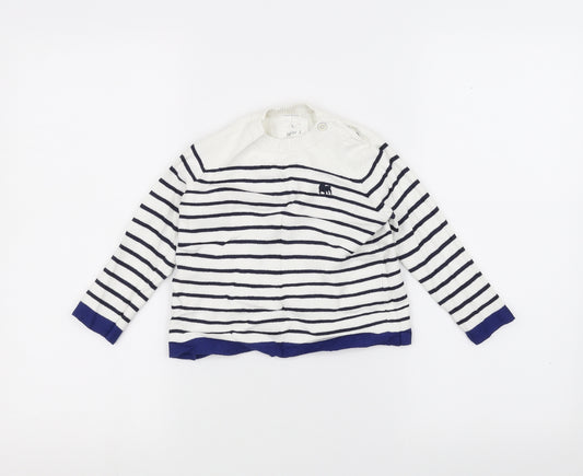 Front view of junior j girls’ white striped jumper, size 2-3, years