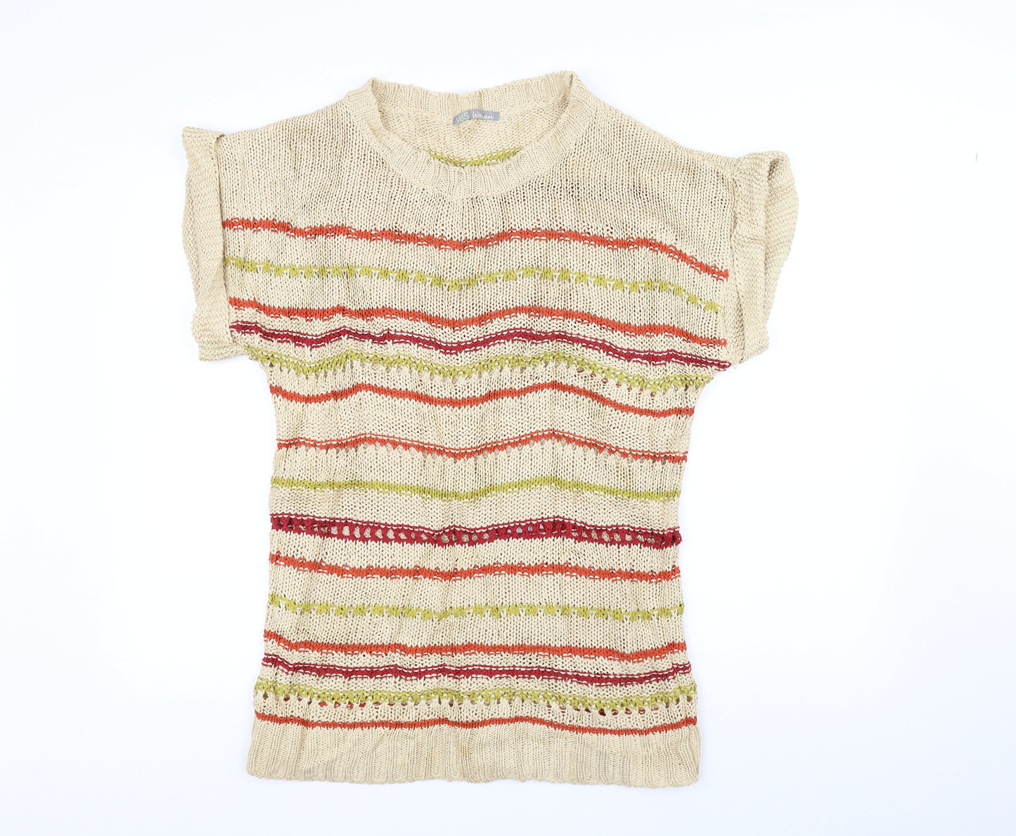 Marks and Spencer Womens White Striped Knit Pullover Jumper Size 10