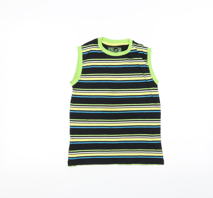 Rebel Boys Black Striped Basic Tank Size 6-7 Years