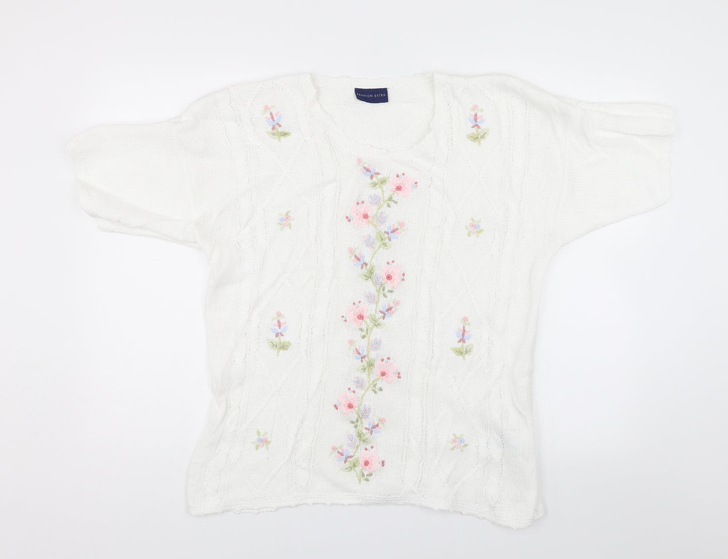 Fashion Extra Womens White Floral  Pullover Jumper Size 16