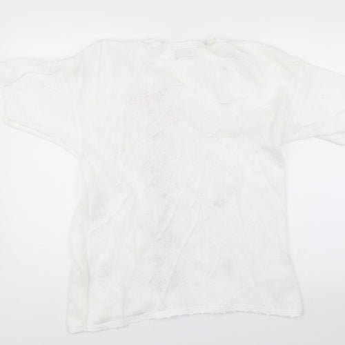 Fashion Extra Womens White Floral  Pullover Jumper Size 16