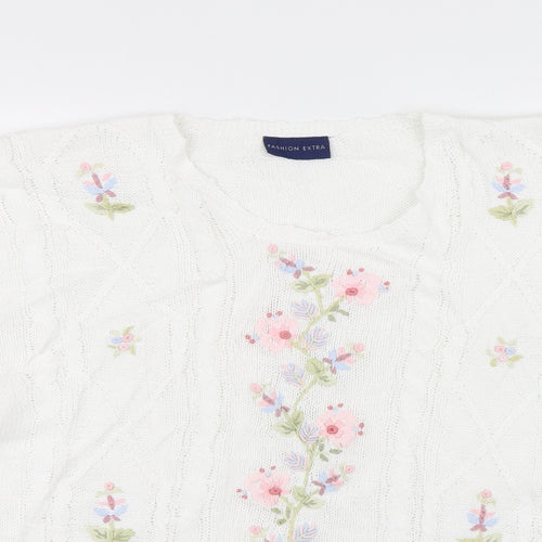 Fashion Extra Womens White Floral  Pullover Jumper Size 16