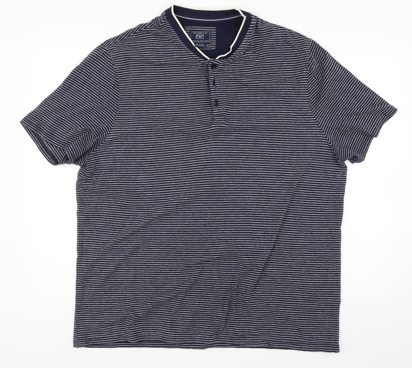 F&F Mens Blue Striped   T-Shirt Size 2XL