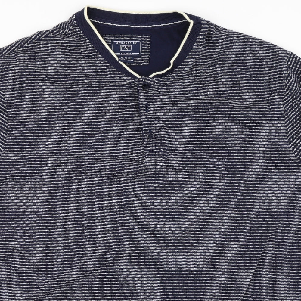 F&F Mens Blue Striped   T-Shirt Size 2XL