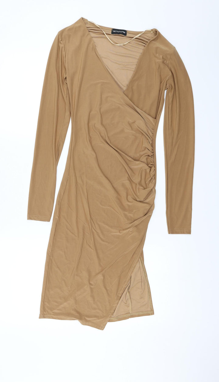 PRETTYLITTLETHING Womens Brown A-Line Size 8