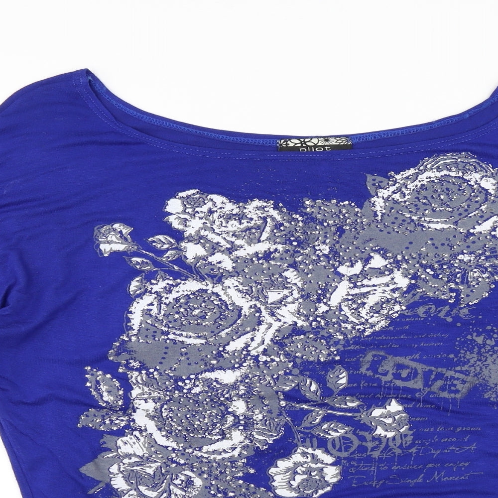 Pilot Womens Blue   Jersey T-Shirt Size 10  - Roses
