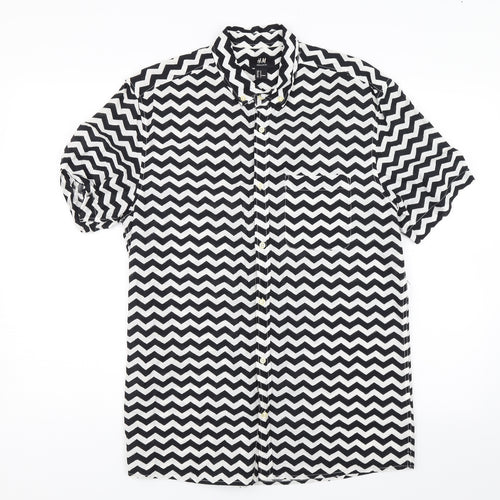 H&M Womens Black Striped  Basic Button-Up Size M