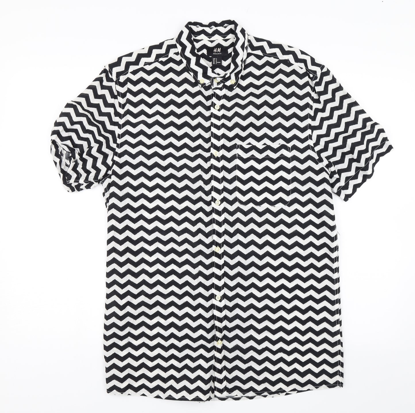 H&M Womens Black Striped  Basic Button-Up Size M