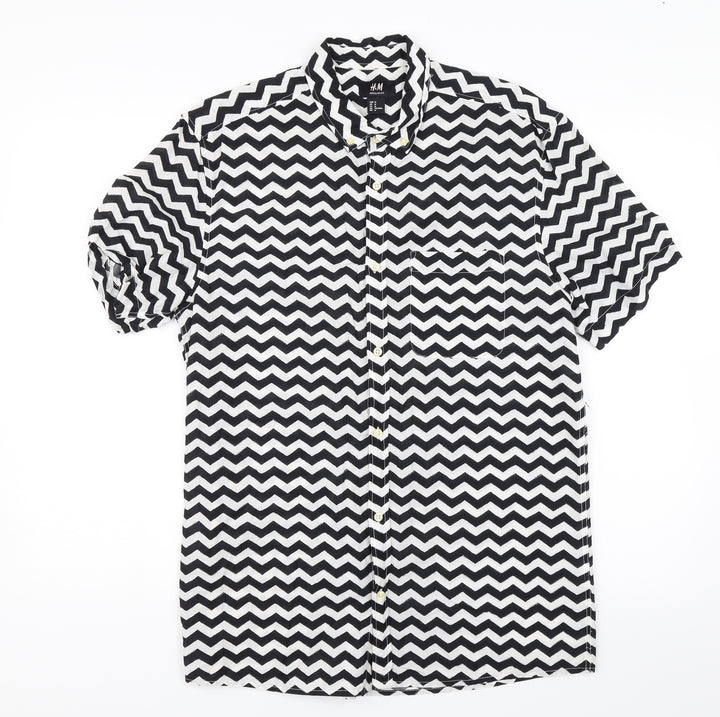 H&M Womens Black Striped  Basic Button-Up Size M
