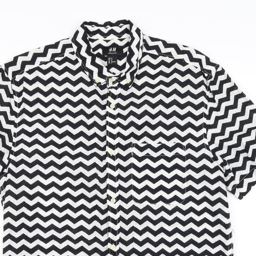 H&M Womens Black Striped  Basic Button-Up Size M