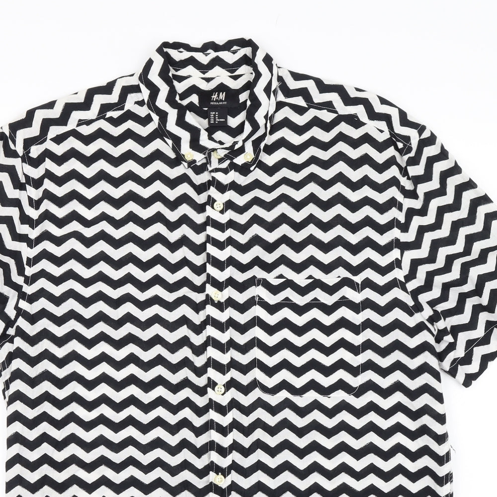 H&M Womens Black Striped  Basic Button-Up Size M
