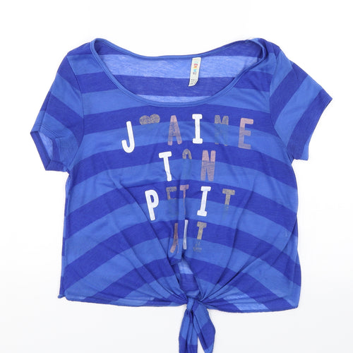 Denim & Co. Womens Blue Striped  Basic T-Shirt Size 10