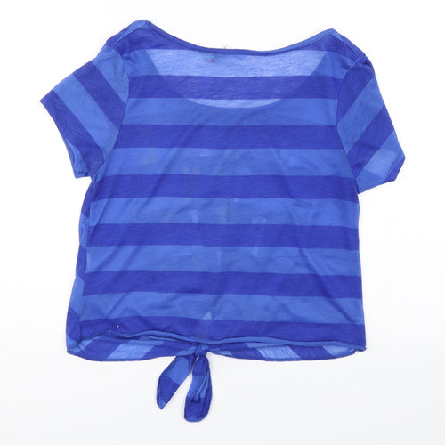 Denim & Co. Womens Blue Striped  Basic T-Shirt Size 10
