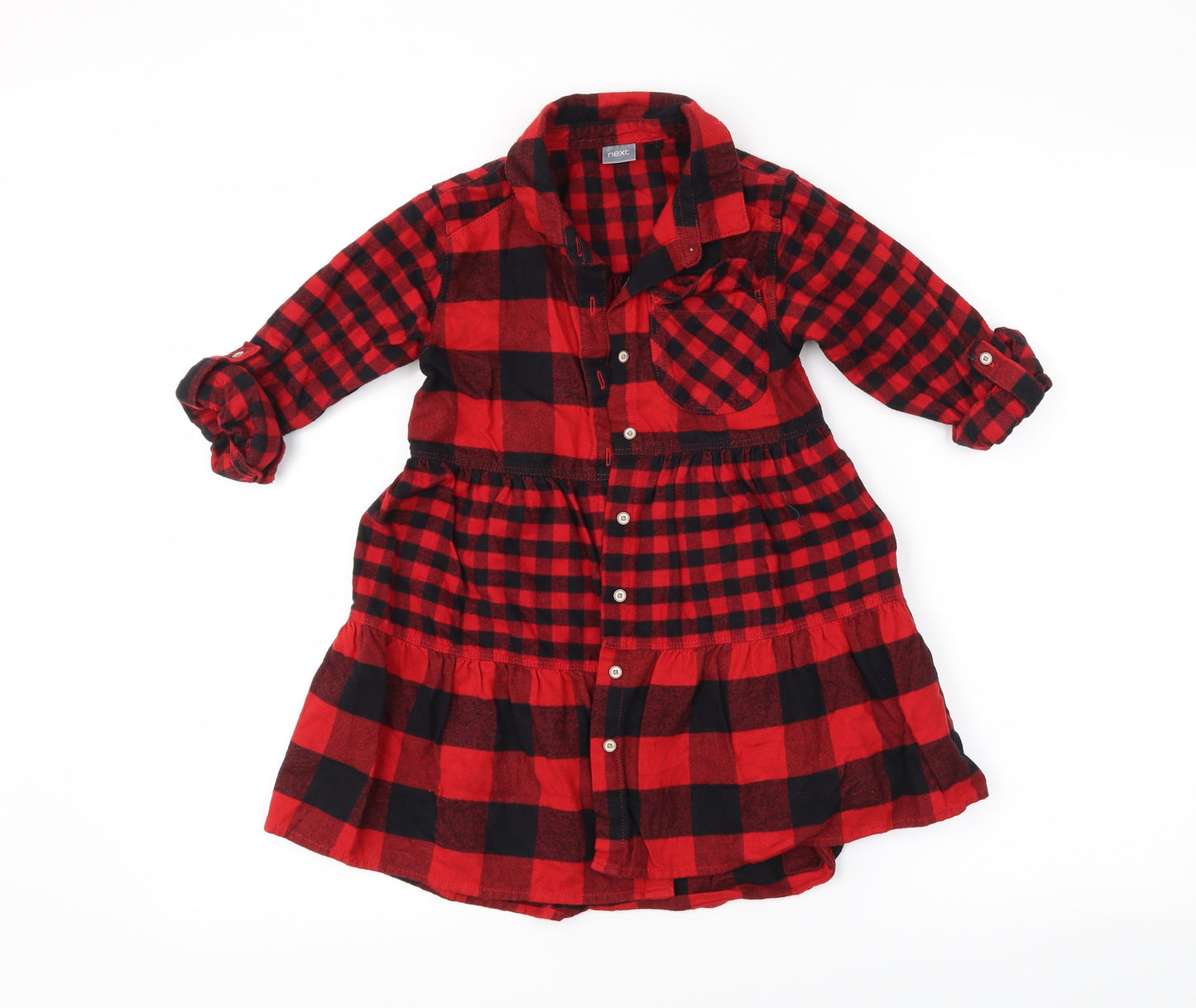 NEXT Girls Red Plaid  Shirt Dress  Size 7 Years