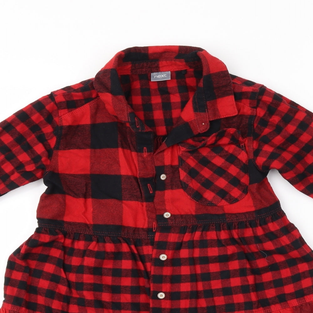 NEXT Girls Red Plaid  Shirt Dress  Size 7 Years