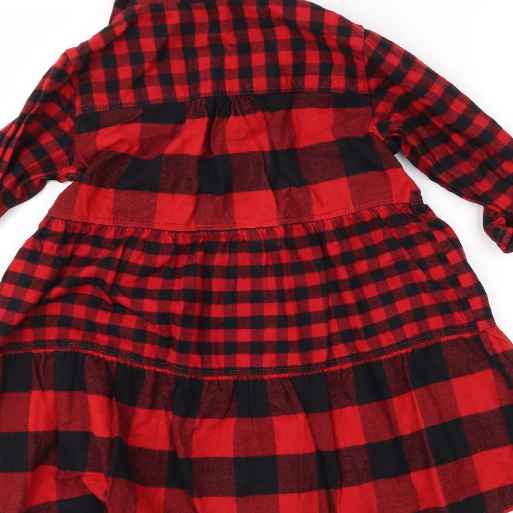 NEXT Girls Red Plaid  Shirt Dress  Size 7 Years