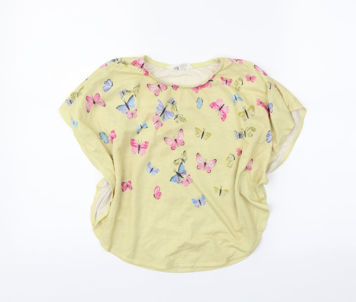 H&M Girls Yellow Floral  Basic T-Shirt Size 7-8 Years  - butterflies